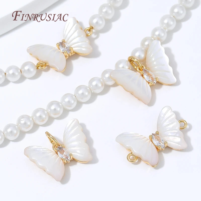 18K Gold Butterfly Connector Charms – Shell Zircon DIY Findings Jewelry Findings P3
