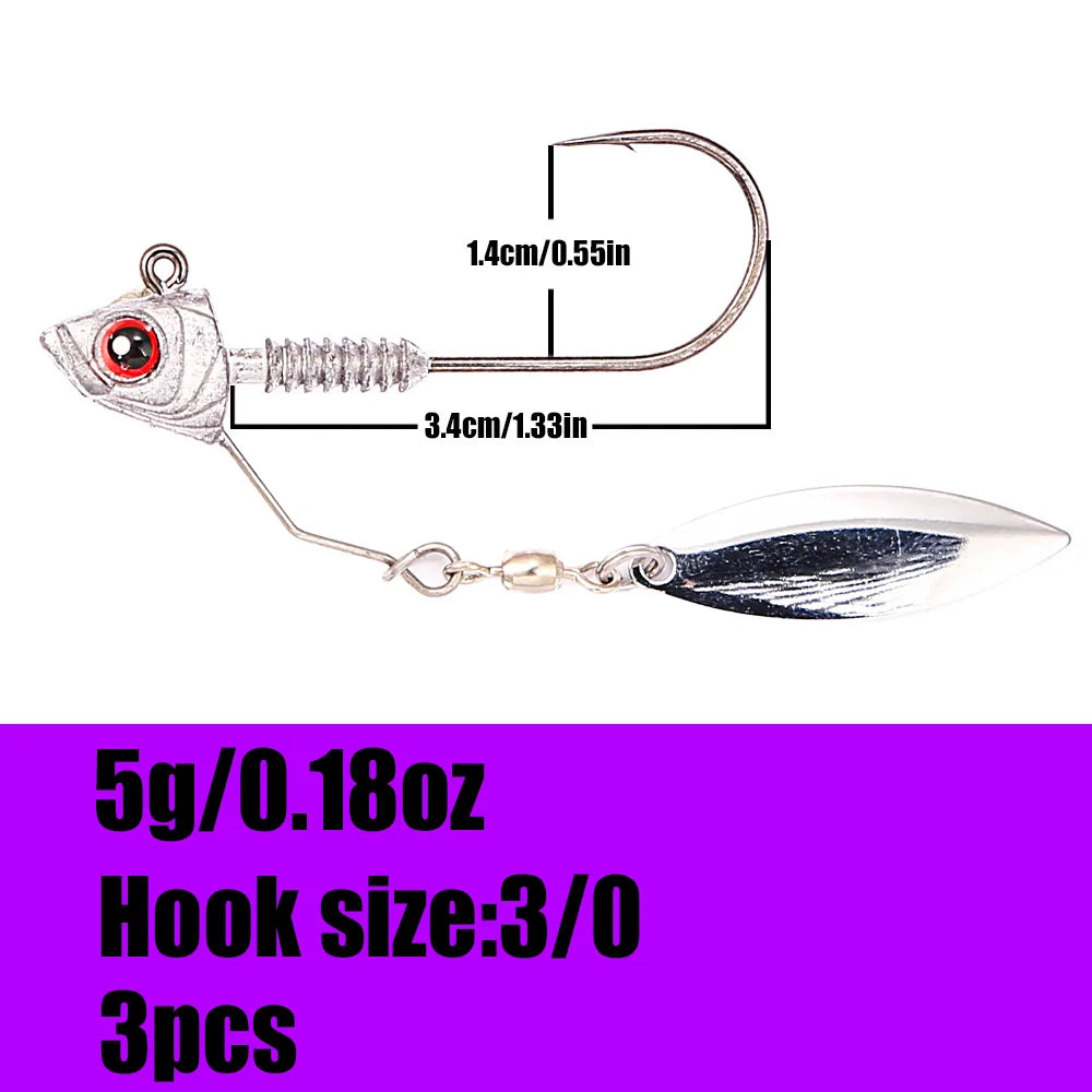 B&U Jig Head 3/0 4/0 Spinner 3D Eye Hooks – Bass Pike Fishing Jig Head Hooks P3 5g 3I0 Spin