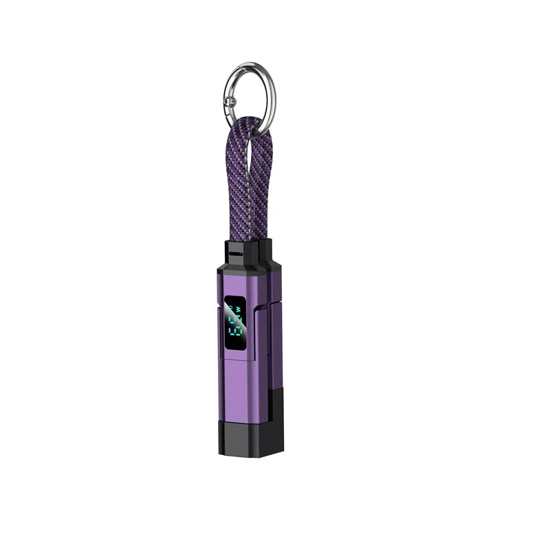4-in-1 65W Keychain USB-C Cable with V/A/W Display USB Charging Cable P3 Purple