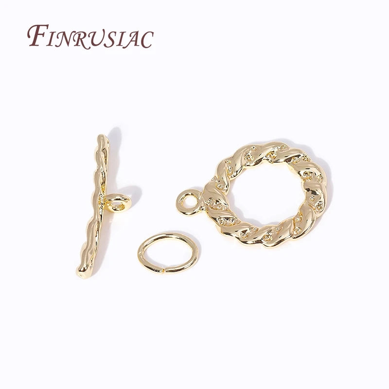 18K Gold Plated Brass Twist Round Toggle Clasp for DIY Jewelry Jewelry Toggle Clasp P3