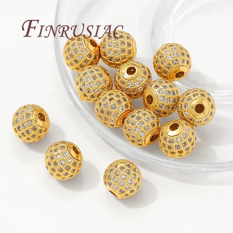 18K Gold Plated Zircon Spacer Beads 6mm 8mm 10mm – DIY Jewelry Jewelry Spacer Beads P3