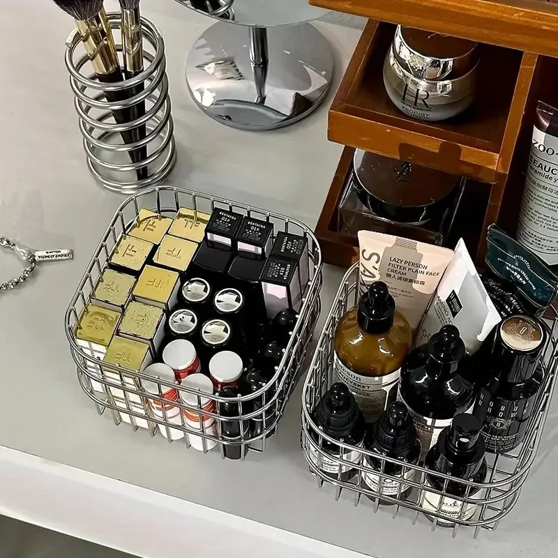 Stainless Steel Cosmetic Organizer | Makeup Brush Storage Basket Cosmetic Organizer P3