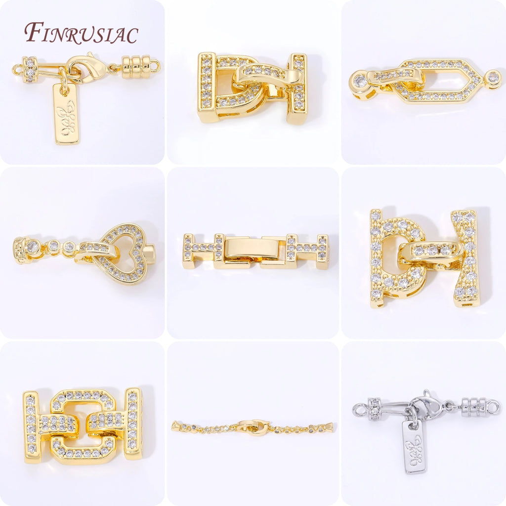 18K Gold Plated Brass Zircon Jewelry Clasps | Bracelet Connectors Jewelry Clasp Findings P3