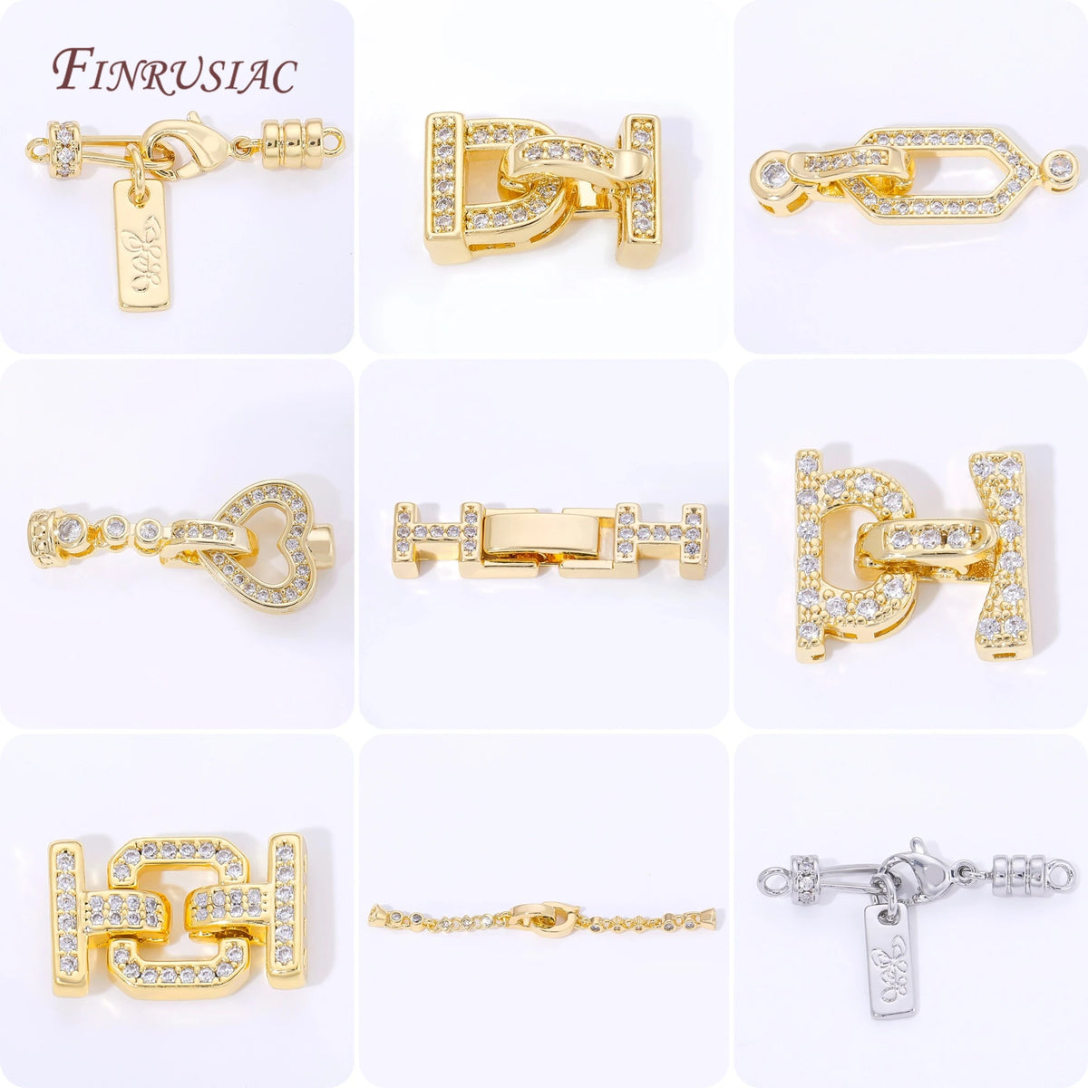 18K Gold Plated Brass Zircon Jewelry Clasps | Bracelet Connectors Jewelry Clasp Findings P3