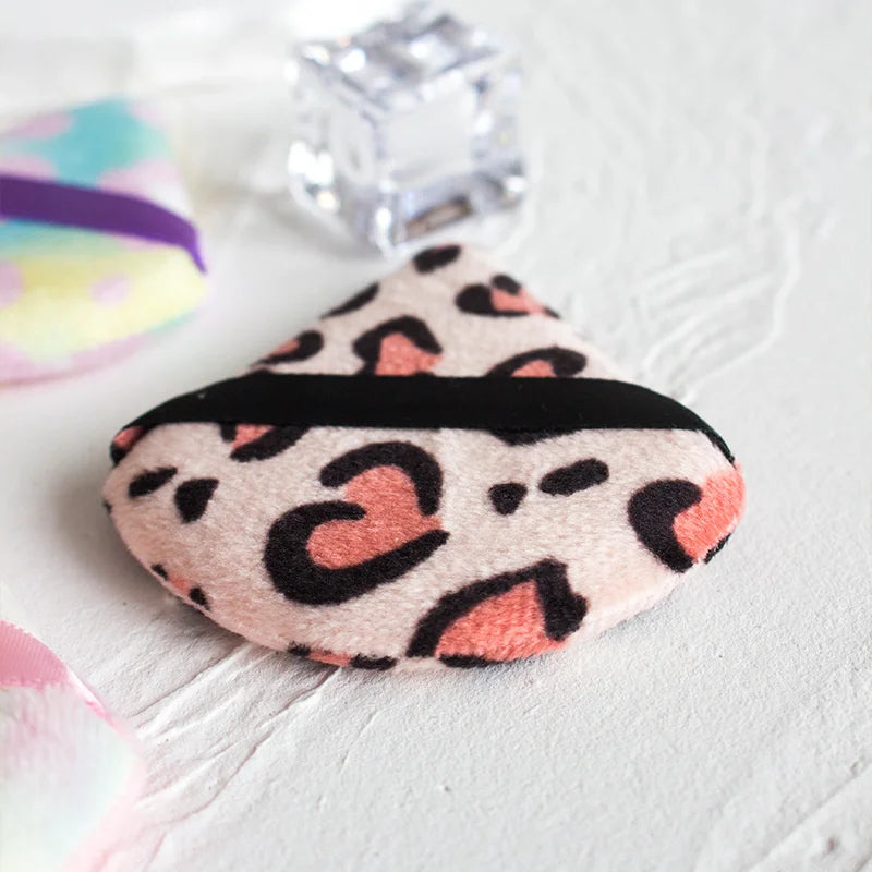 Leopard Print Velvet Powder Puff Set | 3 Shapes, Ribbon Strap Makeup Powder Puff P3