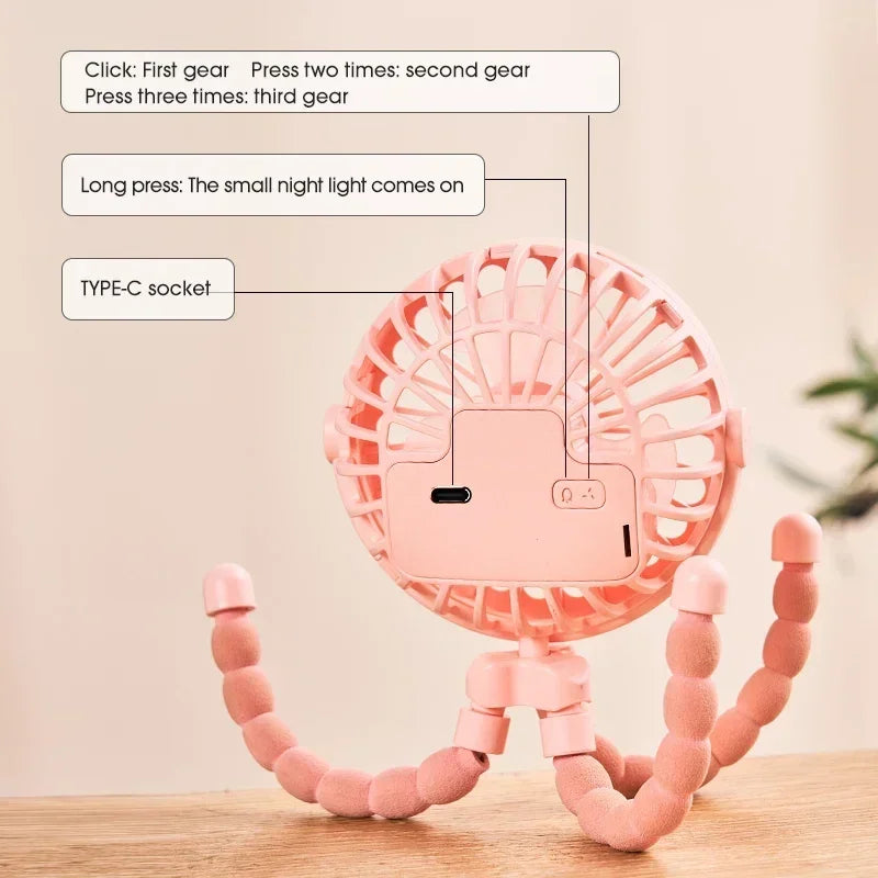 Mini Clip Fan – Flexible USB Rechargeable with Night Light Portable Clip Fan P3