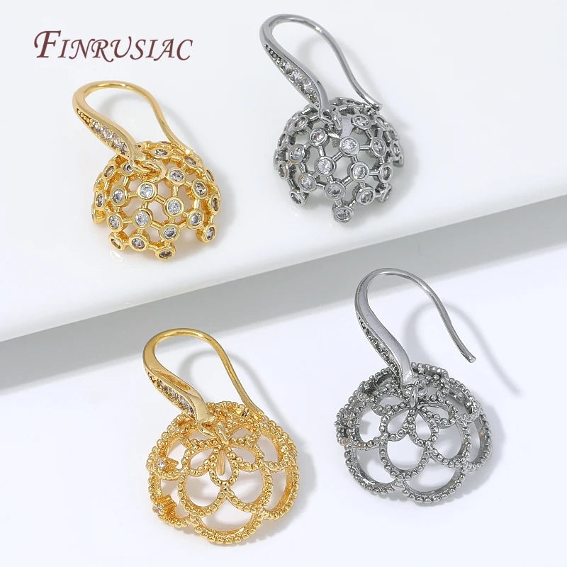 18K Gold Plated CZ Filigree Flower Ear Hooks – DIY Findings Earring Findings P3