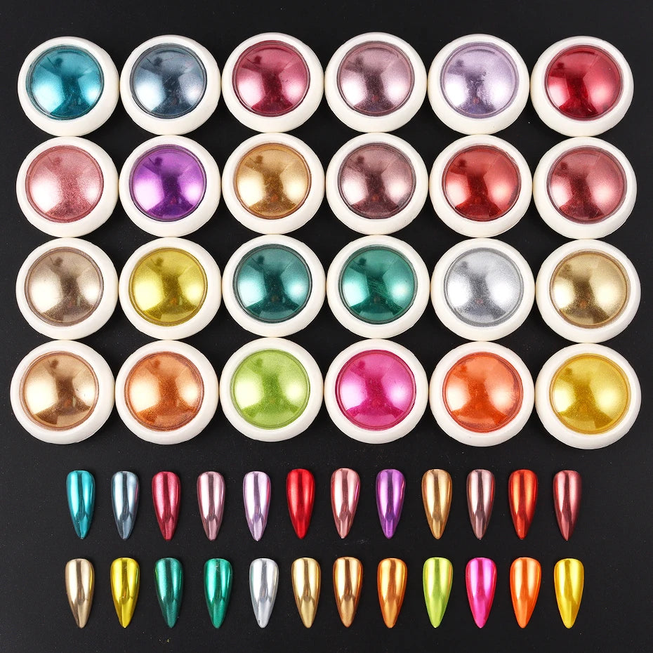 24-Box Chrome Mirror Nail Powder Pigment – Y2K Glitter Set Nail Art Pigment P3 F-148
