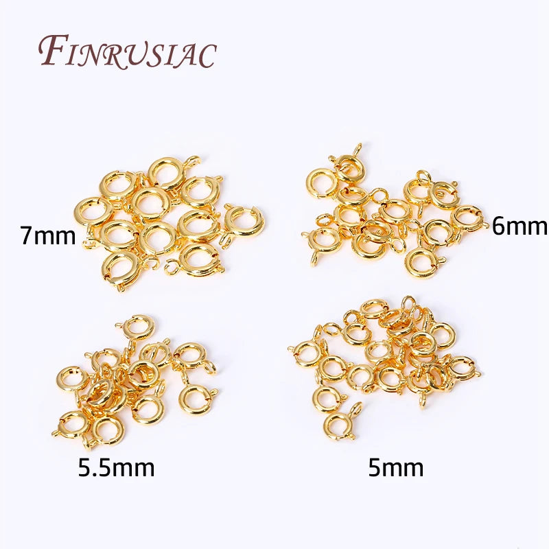 18K Gold Plated Brass Spring Ring Clasp & Open Ring 5–7mm Jewelry Clasp Findings P3