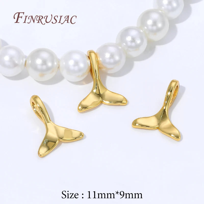 18K Gold Plated Fishtail Charm Pendants | Brass DIY Jewelry Jewelry Charm Pendants P3 18K Real Gold Plated 5 pieces