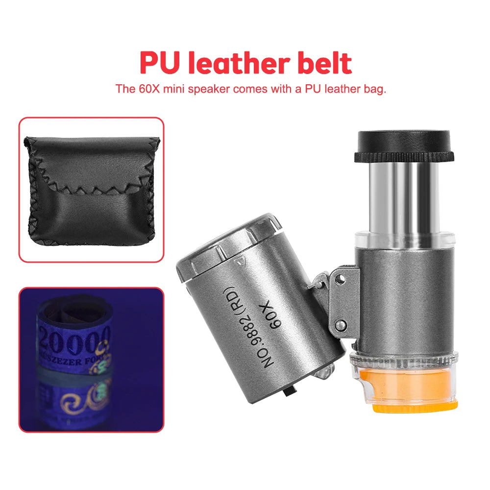 Gaqqee 60x Handheld Magnifier Microscope – 3 LED Lights Handheld Magnifier Microscope P3