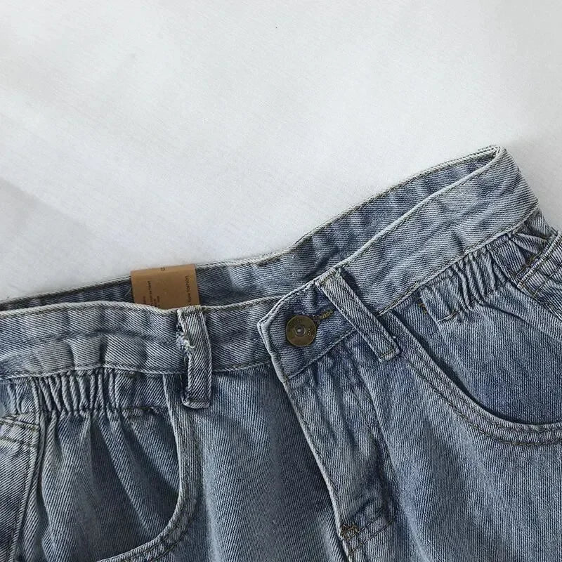 PTKPCC Women's High-Waist Loose Denim Shorts – Korean Retro Denim Shorts P3