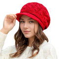 Women's Thickened Winter Knit Beret – Windproof Warm Ski Cap Winter Knit Beret P3 Red
