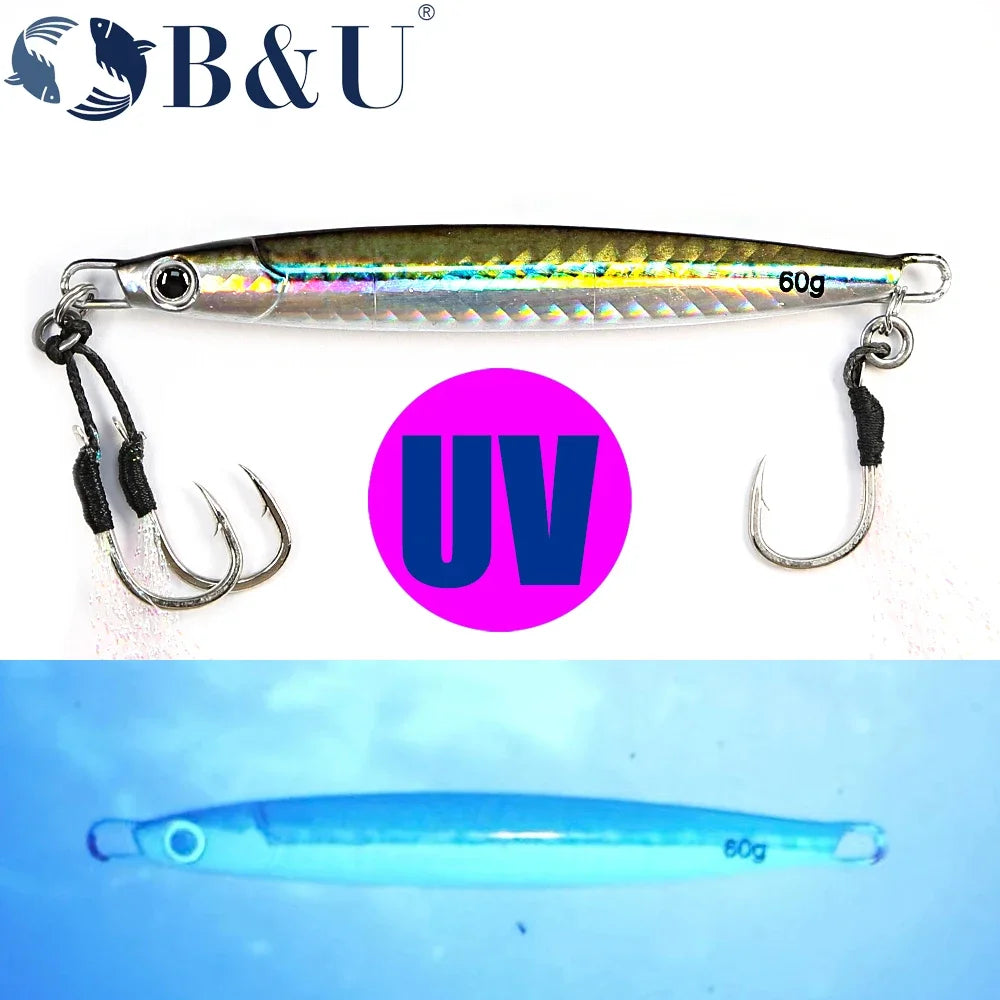 B&U 3D Metal Jig Spoon – UV Rattle Saltwater Fishing Lure Metal Fishing Jig P3
