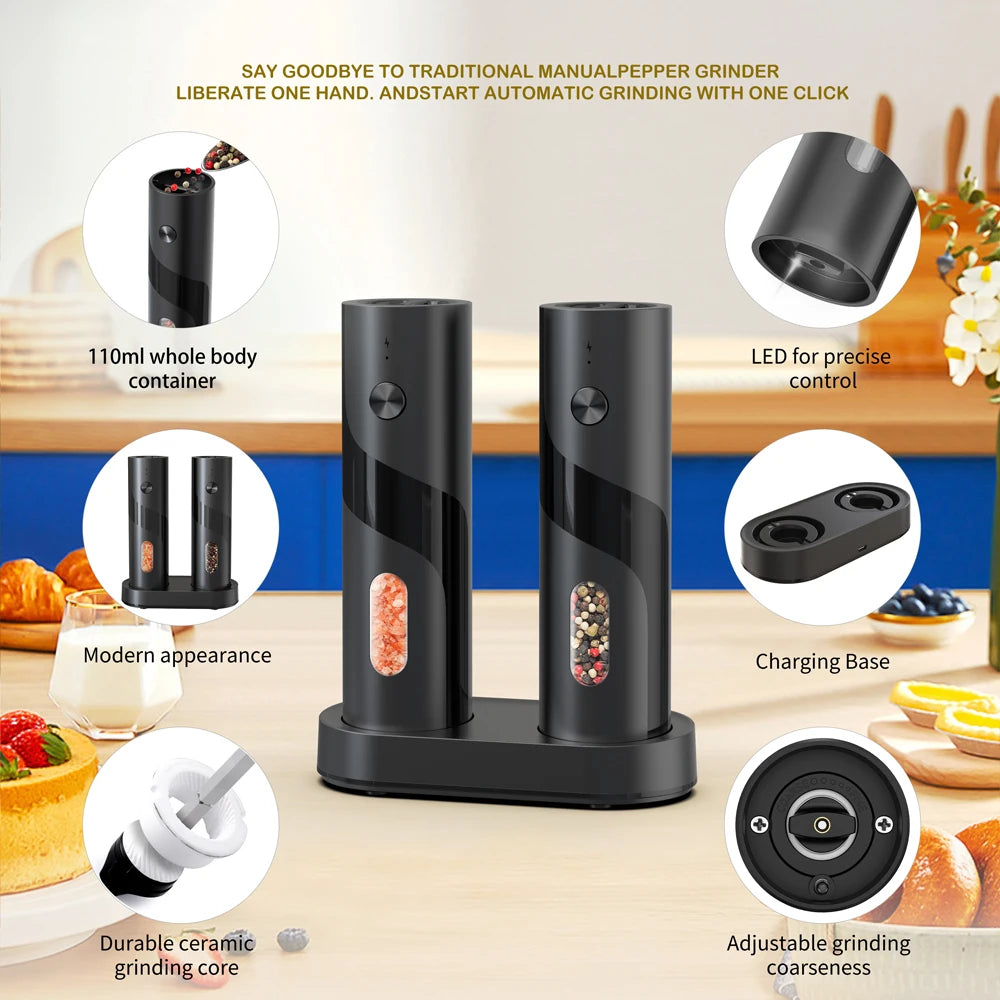 CLITON USB Rechargeable Electric Salt & Pepper Mill Grinder Electric Spice Grinder P3