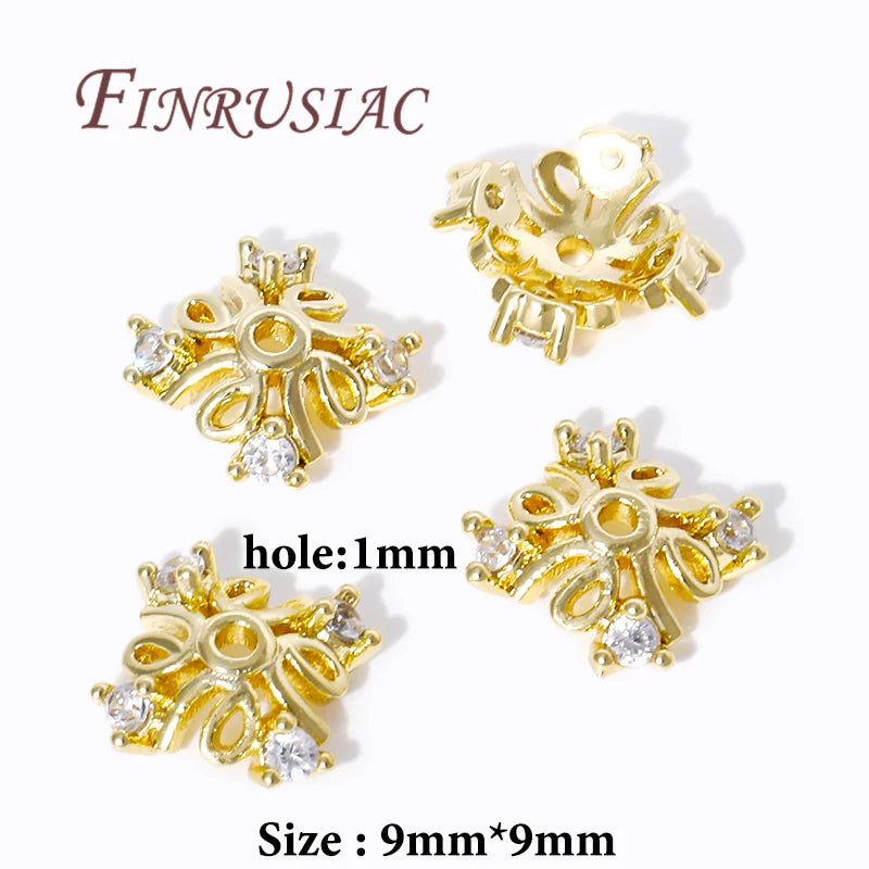 18K Gold Plated Brass Zircon Bead Caps – DIY Jewelry Findings Jewelry Bead Caps P3 18K Real Gold Plated 10 pieces