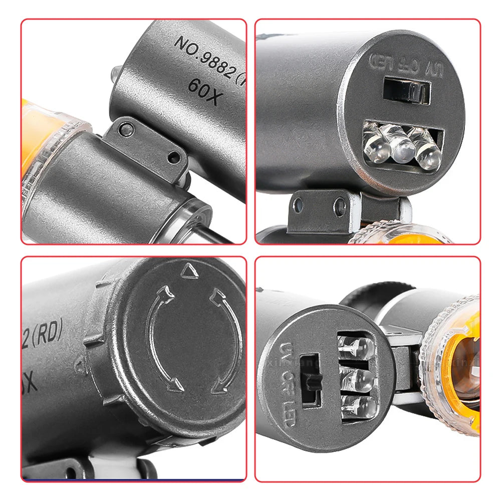 Gaqqee 60x Handheld Magnifier Microscope – 3 LED Lights Handheld Magnifier Microscope P3