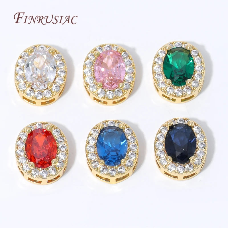18K Gold Plated Oval CZ Spacer Beads – Multicolor Crystal DIY Jewelry Making Beads P3