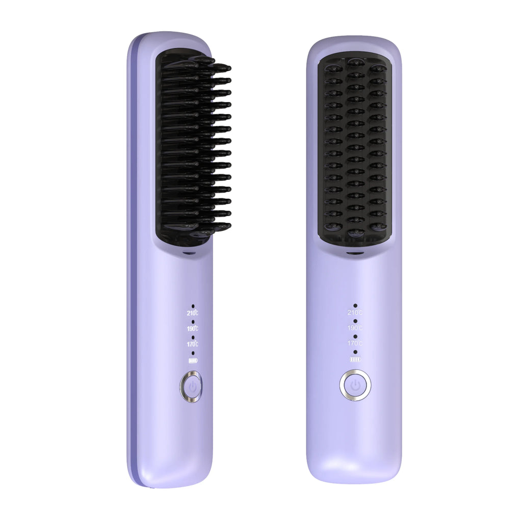 Cordless Ceramic Ionic Hair Straightener Brush | USB Rechargeable Hair Straightener Brush P3 Purple No plug