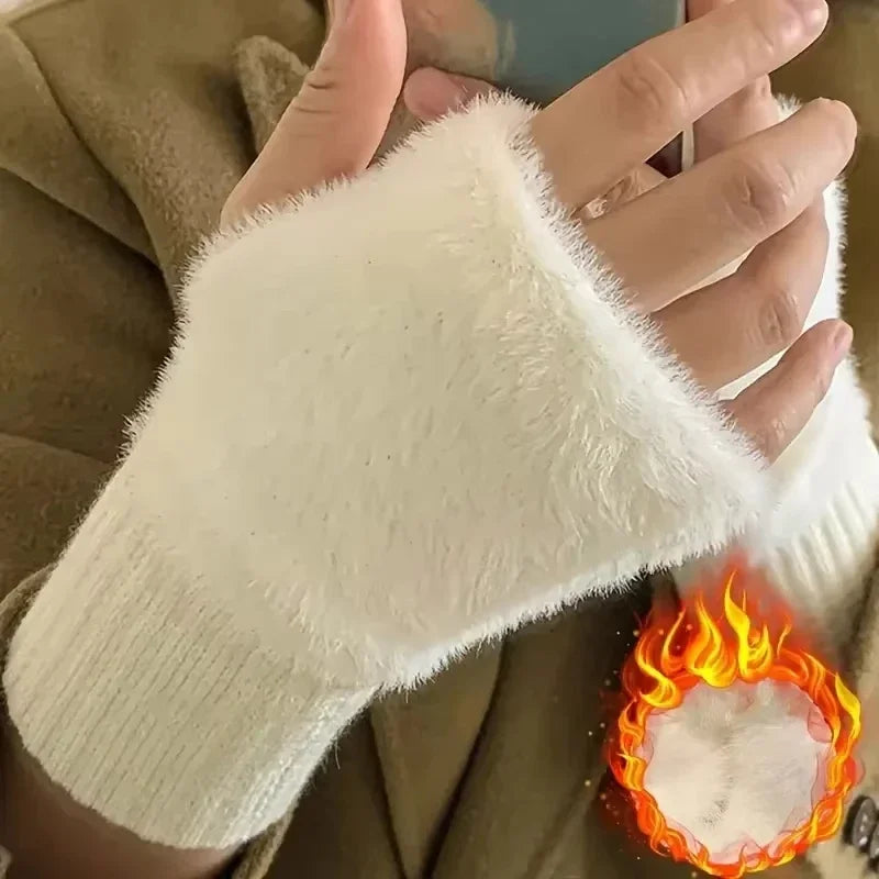 Women's Soft Plush Fingerless Gloves – Warm Knit Wrist Mittens Fingerless Winter Gloves P3