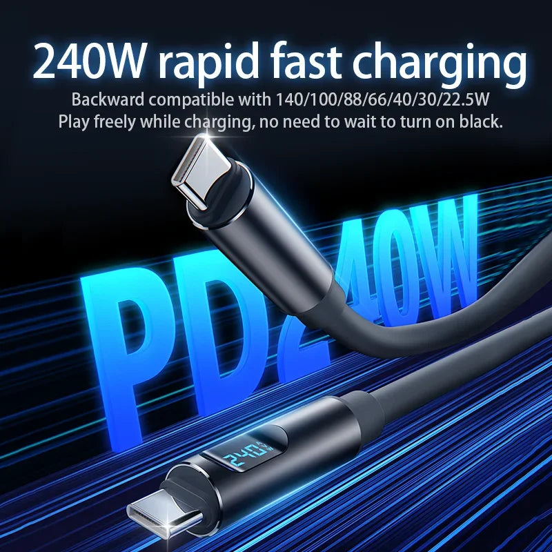 240W USB-C to USB-C Fast Charging Cable | Digital Display USB-C Charging Cable P3