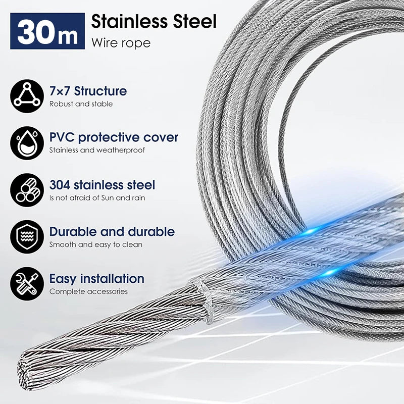 3mm Stainless Steel Wire Rope Kit – PVC Coated 20M/30M Wire Rope Kit P3