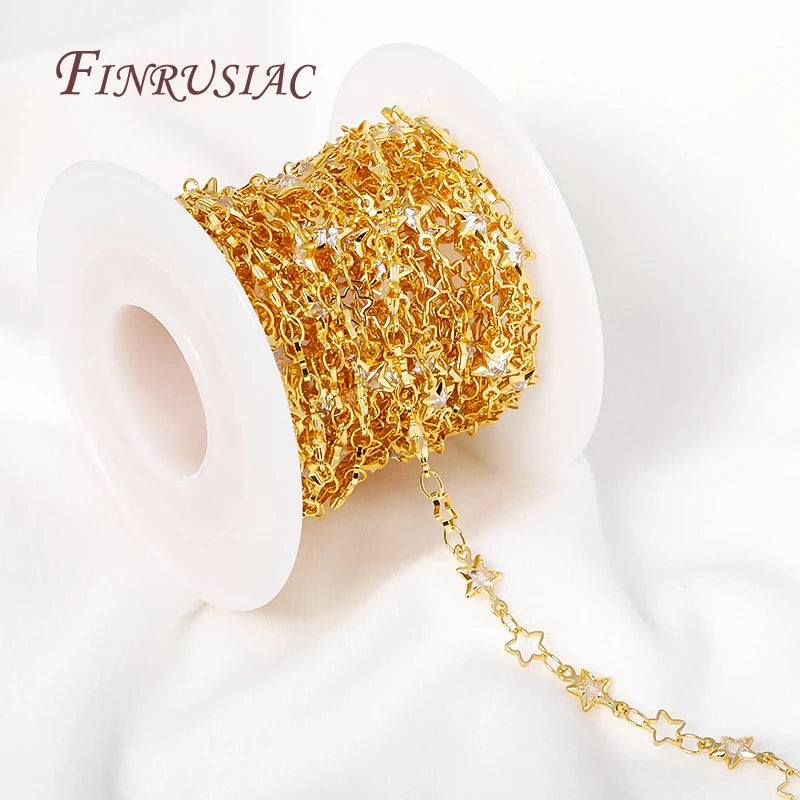 18K Gold Plated Star Zircon Link Chain | DIY Jewelry Making Jewelry Making Chain P3