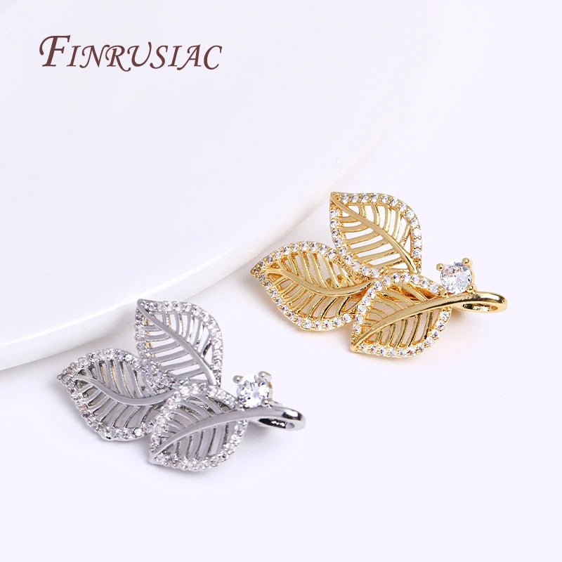 18K Gold Plated Zircon Hollow Leaf Pearl Clasps – DIY Jewelry Jewelry Clasp Findings P3