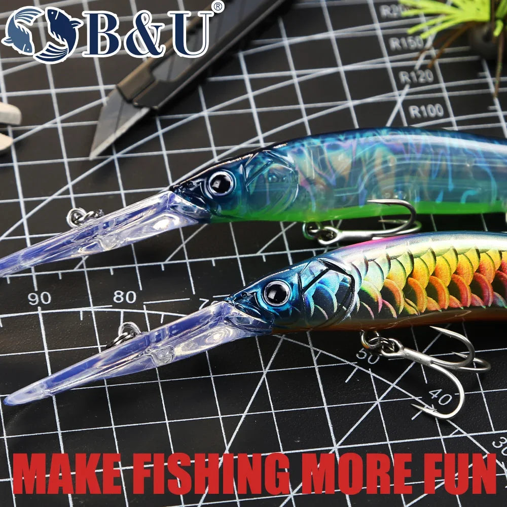 B&U 110mm Deep Diving Minnow Crankbait – Bass Pike Walleye Lure Minnow Crankbait Lure P3