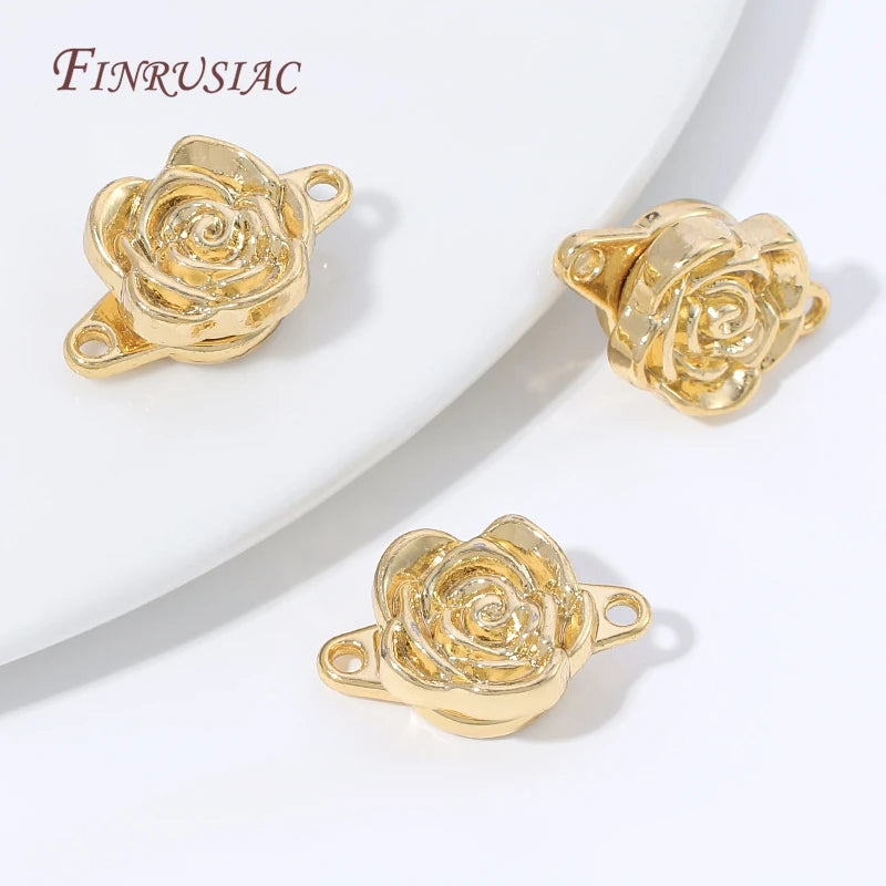 18K Gold Plated Rose Flower Magnetic Clasp | Brass DIY Jewelry Jewelry Making Clasp P3