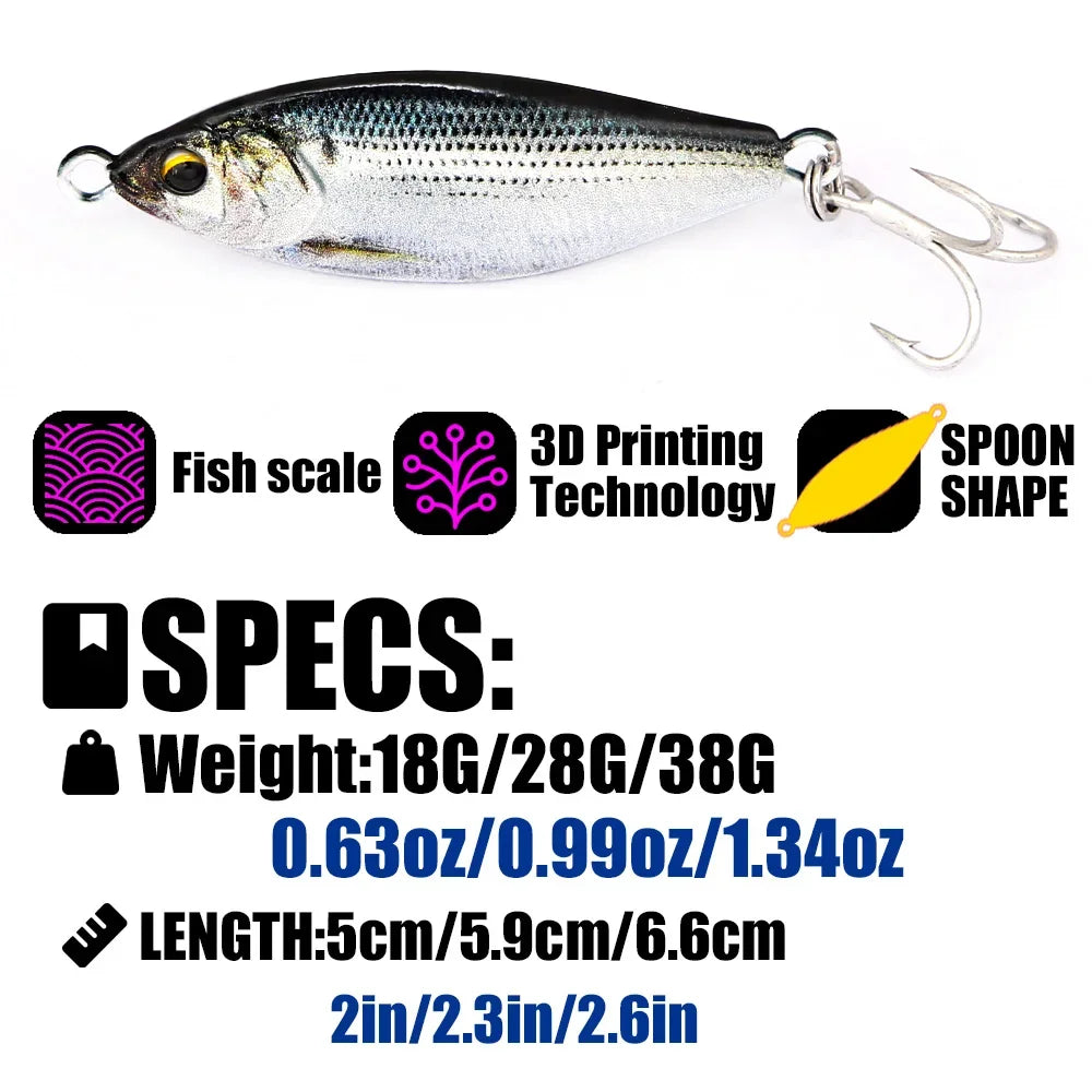 B&U Metal Jig Spoon Lure – 3D Eye Laser Sinking Spinner Bait Metal Jig Lure P3
