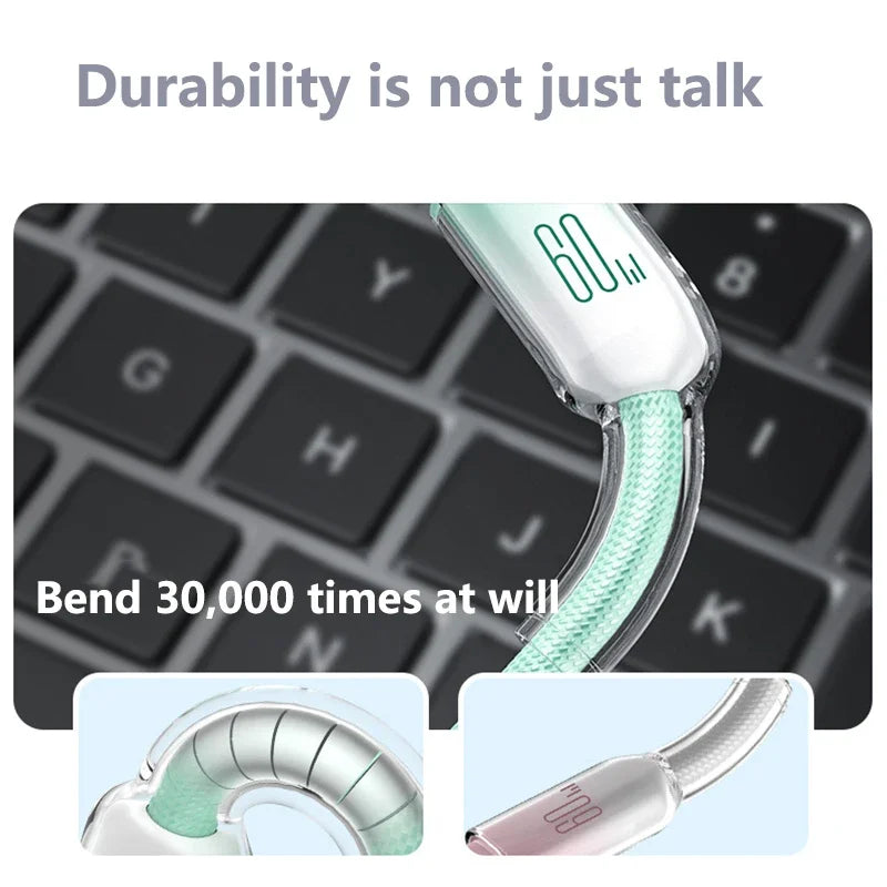 60W USB-C Fast Charging Cable | Braided PD Type-C to C USB-C Charging Cable P3