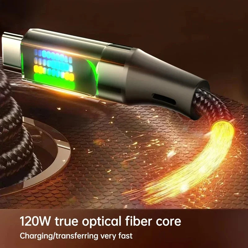 120W USB-A to USB-C Fast Charge Cable 6A LED Nylon Cord USB Charging Cable P3