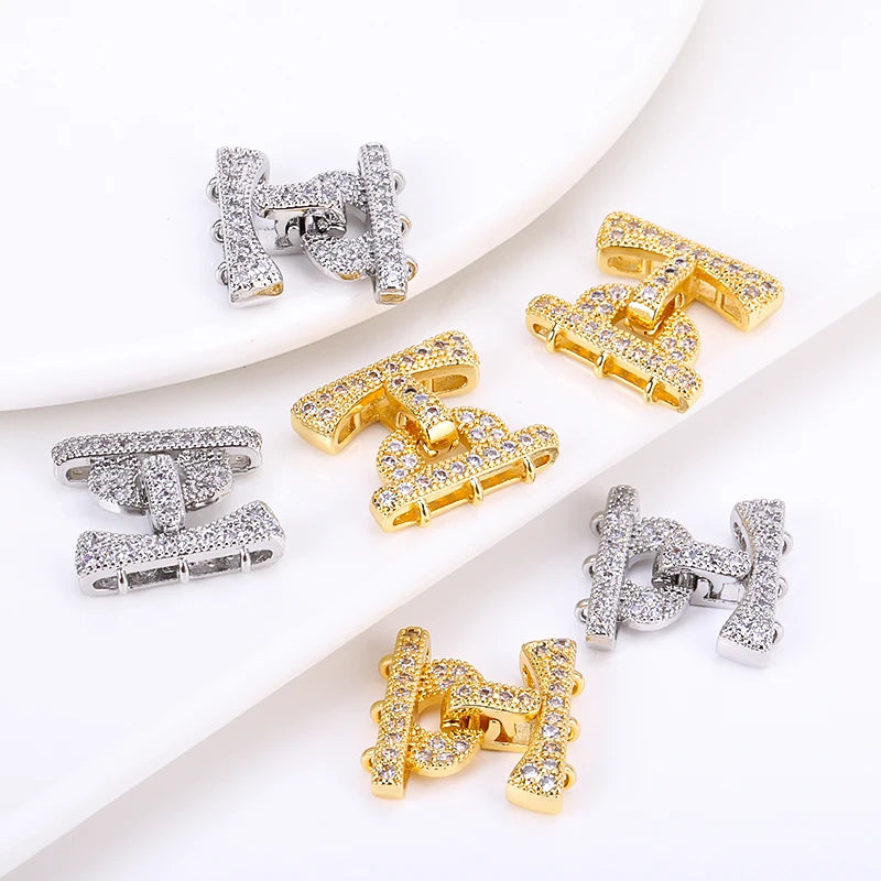 18K Gold Plated 3-Strand Clasp Zircon | Pearl Necklace Finding Jewelry Clasp Connector P3