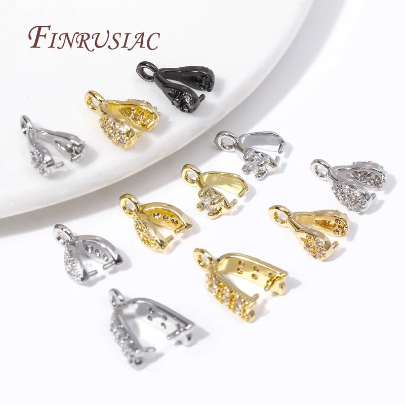 18K Gold Plated Zircon Pinch Bail Pendant Connectors for Jewelry Jewelry Findings P3
