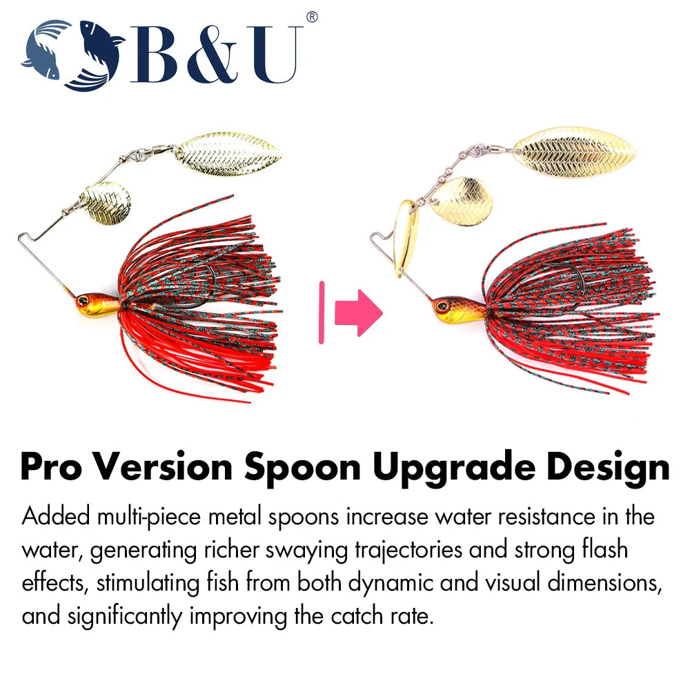 B&U Spinnerbait Metal Blade Lure – Bass Pike Predator Fish Spinnerbait Fishing Lure P3