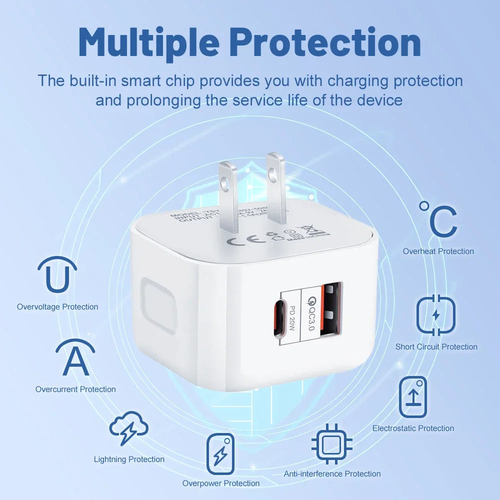 20W Dual Port USB-C PD Fast Wall Charger | EU US UK Plug USB Wall Charger P3