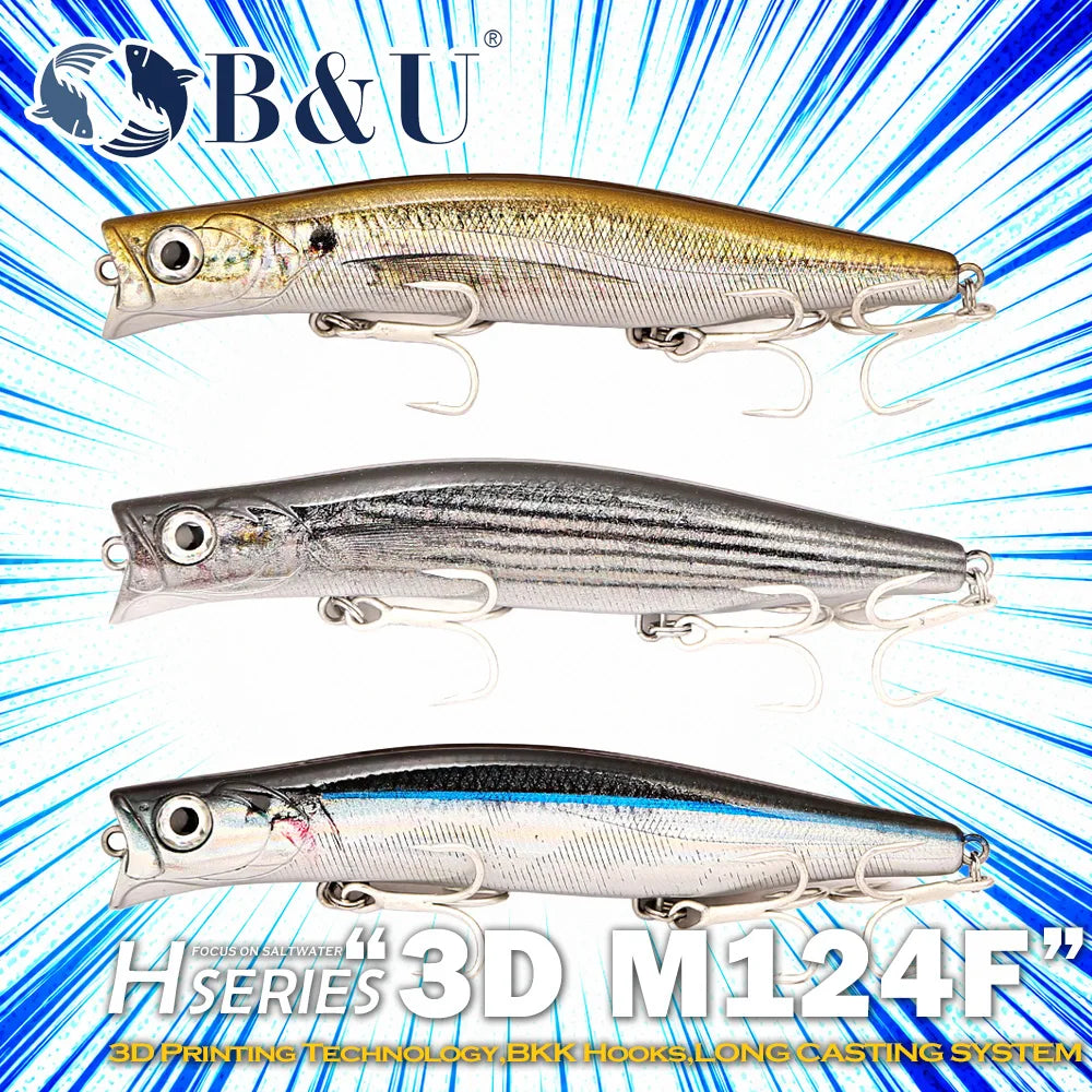 B&U Saltwater Floating Minnow Lures – 3pc Long Cast Hard Bait Saltwater Fishing Lure P3
