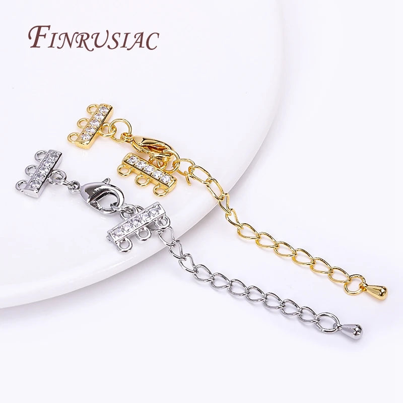 18K Gold Plated Zircon Lobster Clasp & Extension Chain Connector Jewelry Clasp Finding P3