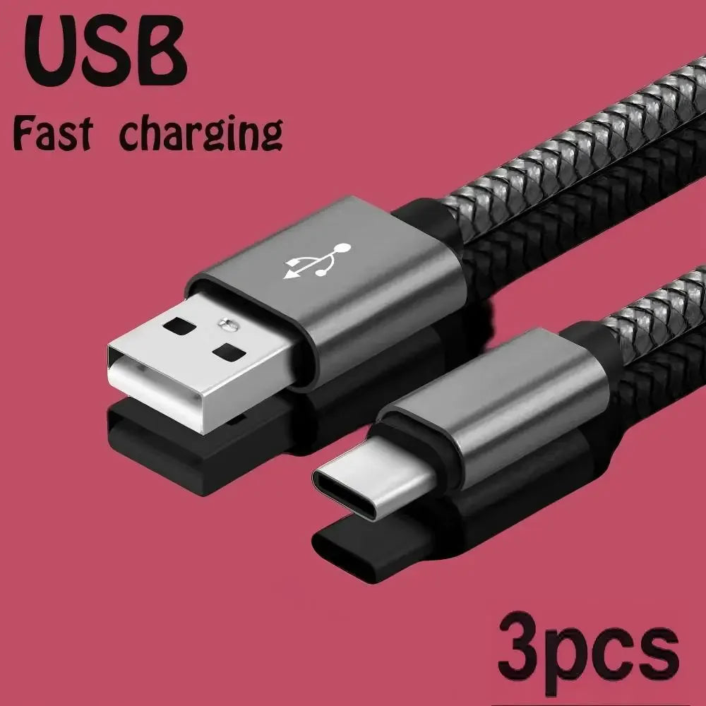 Nylon USB-A to USB-C Fast Charging Cable 1M 2M 3M 5A USB Charging Cable P3 3 pcs 2m