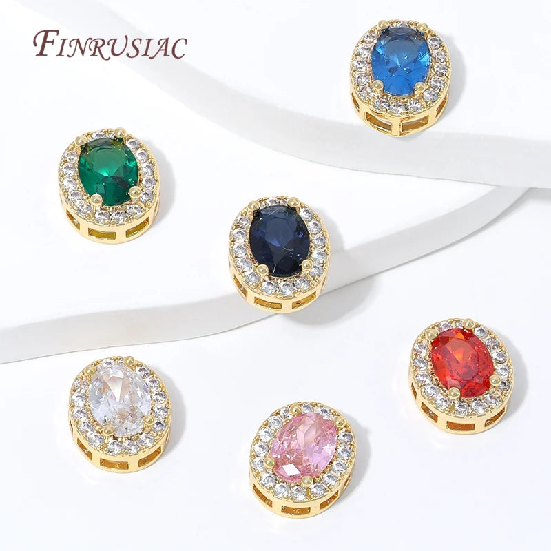 18K Gold Plated Oval CZ Spacer Beads | Multicolor Crystal DIY CZ Spacer Beads P3