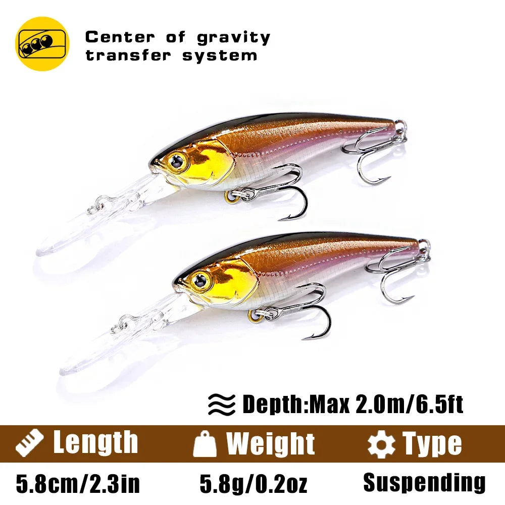 B&U 58mm Suspending Minnow Jerkbait – Bass Pike Swimbait Lure Suspending Minnow Lure P3