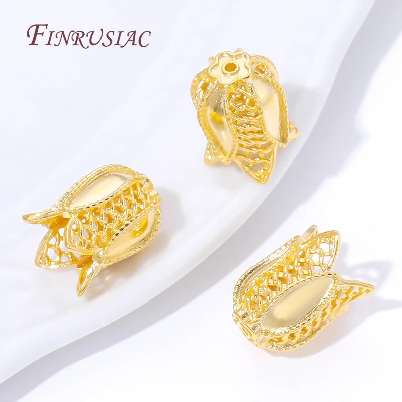 18K Gold Plated Filigree Tulip Bead Caps – DIY Jewelry Findings Jewelry Bead Caps P3