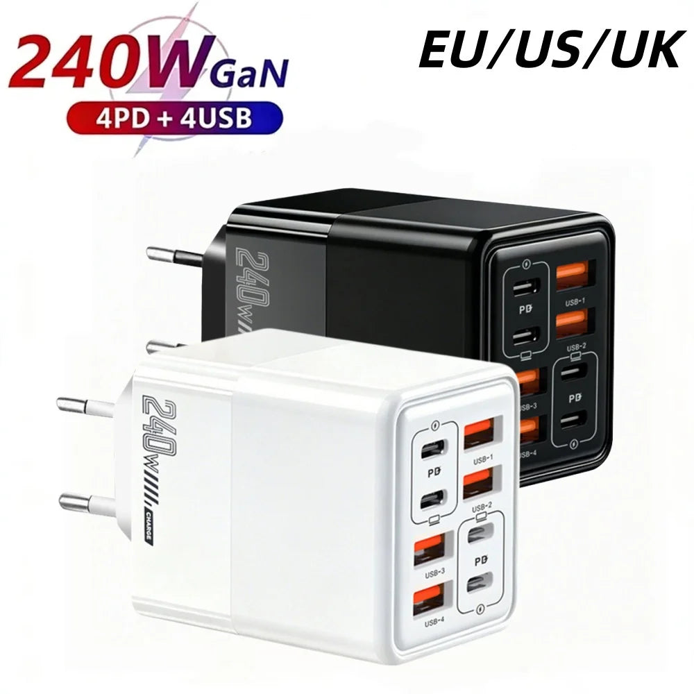 240W 8-in-1 USB-C Fast Charger | 4PD+4USB Wall Adapter Multi-Port USB Charger P3