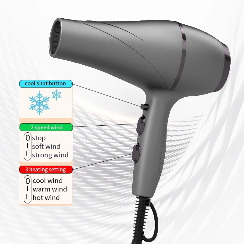 Professional Salon Hair Dryer 2200W Far-Infrared Anion Low Noise Professional Hair Dryer P3 As Show Color Box