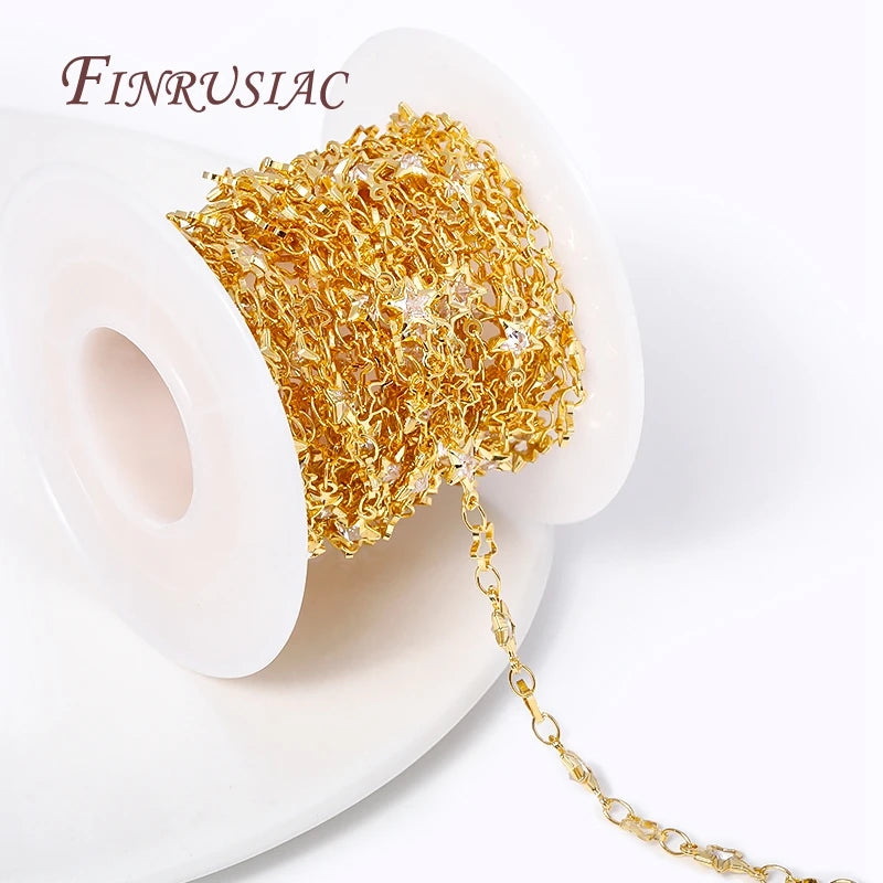 18K Gold Plated Star Zircon Link Chain | DIY Jewelry Making Jewelry Making Chain P3