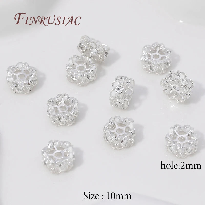 18K Gold Plated Flower Beads with Zircon | DIY Jewelry Jewelry Making Beads P3 Silver Plated-10mm 6 pcs