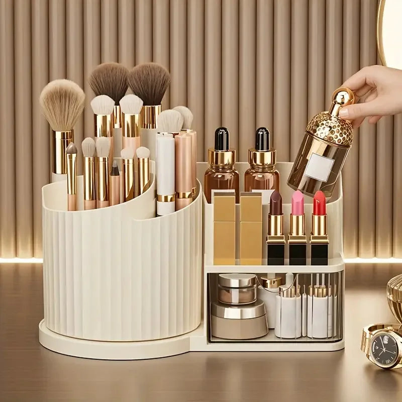 360° Rotating Makeup Organizer with Brush Holder & Drawer Makeup Organizer P3