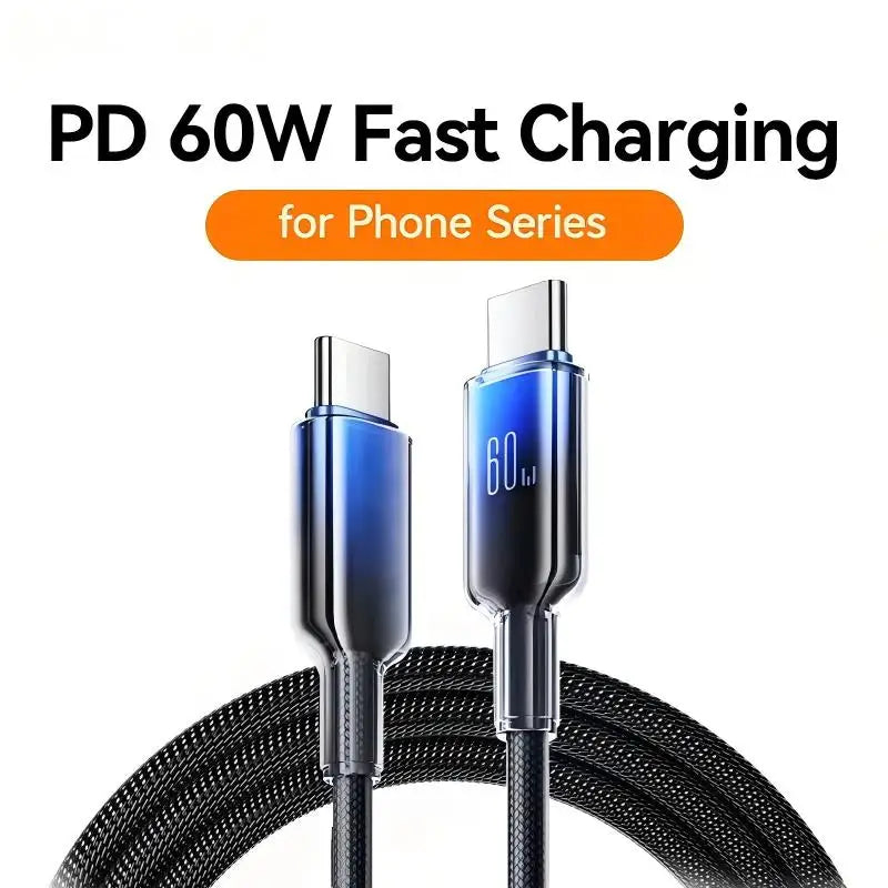 60W USB-C to USB-C Fast Charging Braided Cable – 1m/2m USB-C Charging Cable P3