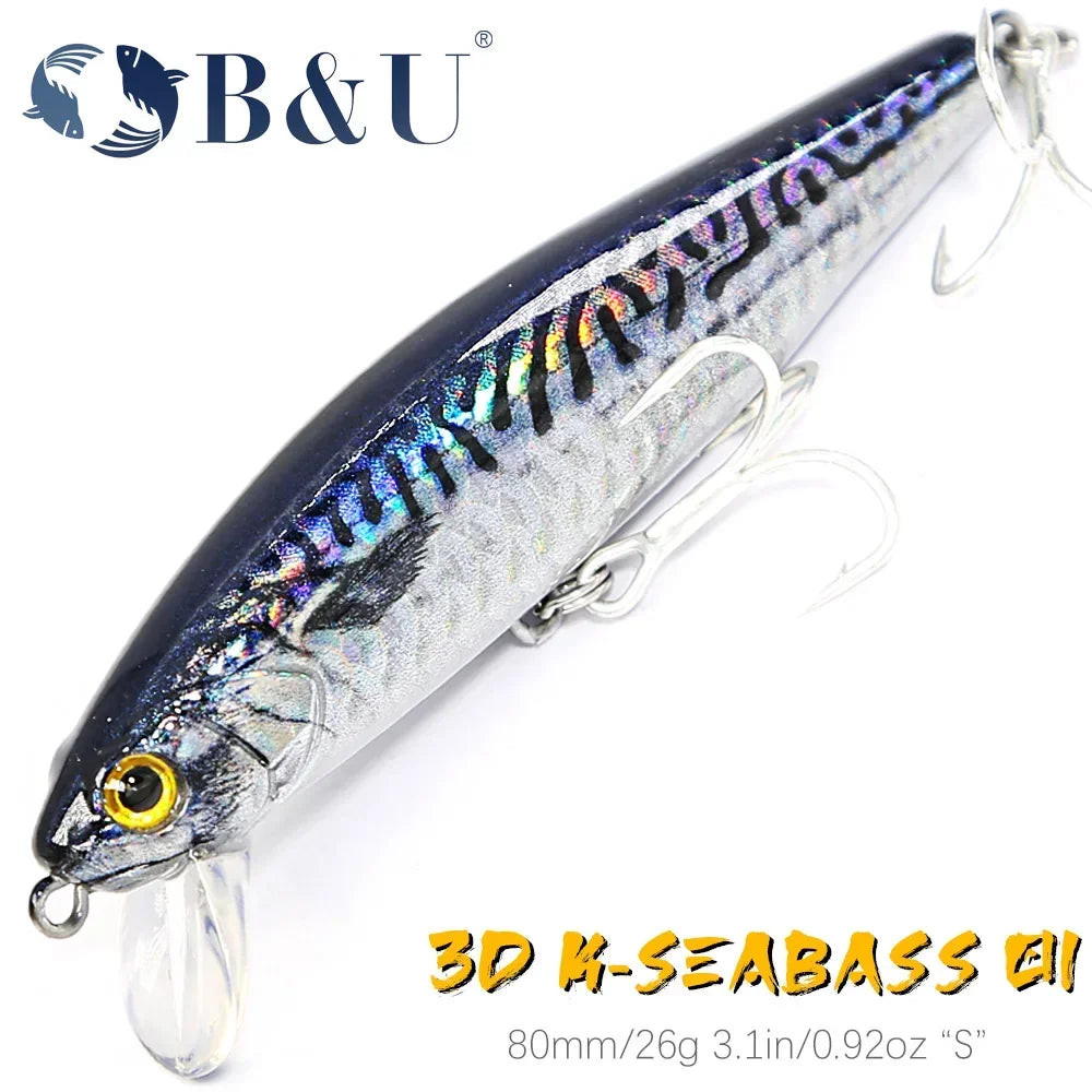 B&U 80mm Sinking Minnow Jerkbait – Saltwater Sea Bass Lure Saltwater Fishing Lure P3